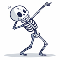 Create a vector illustration of a bold-outlined, cartoon skeleton, displaying a cheerful, friendly expression.  Include detailed bone structure.