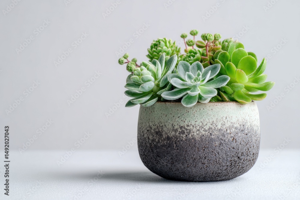 Poster a stylish pot displays a vibrant array of succulents in varying colors and shapes, bringing a touch 
