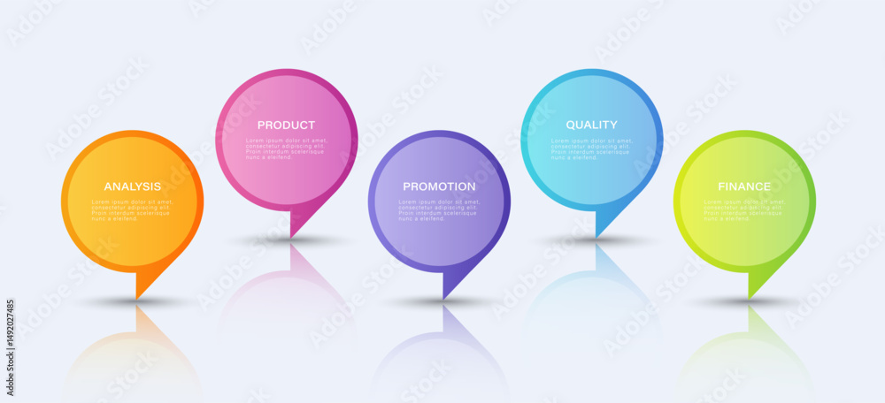 Poster speech bubble vector infographic template with place for data. five steps or processes.
