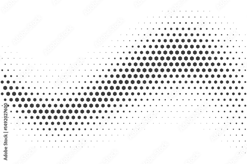 Poster halftone vector wave with hexagon pattern. honeycomb gradient fade. abstract geometric dynamic curve