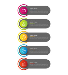 Marketing and finance vertical infographics design template with icons. Five steps or options.