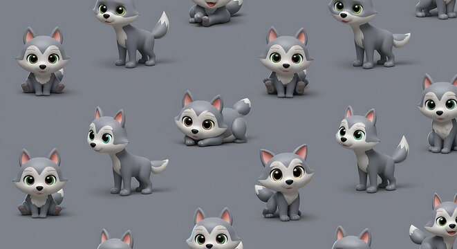 Fototapeta Adorable 3D Husky Pattern: Soft Gray Hues