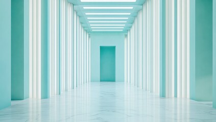 Obraz premium Light-filled teal hallway with white accents