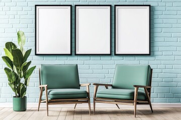 Cozy room with mint green chairs and framed artwork