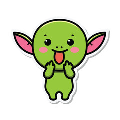 Cute goblin vector illustration sticking her tongue out isolated on white background can be used for stickers