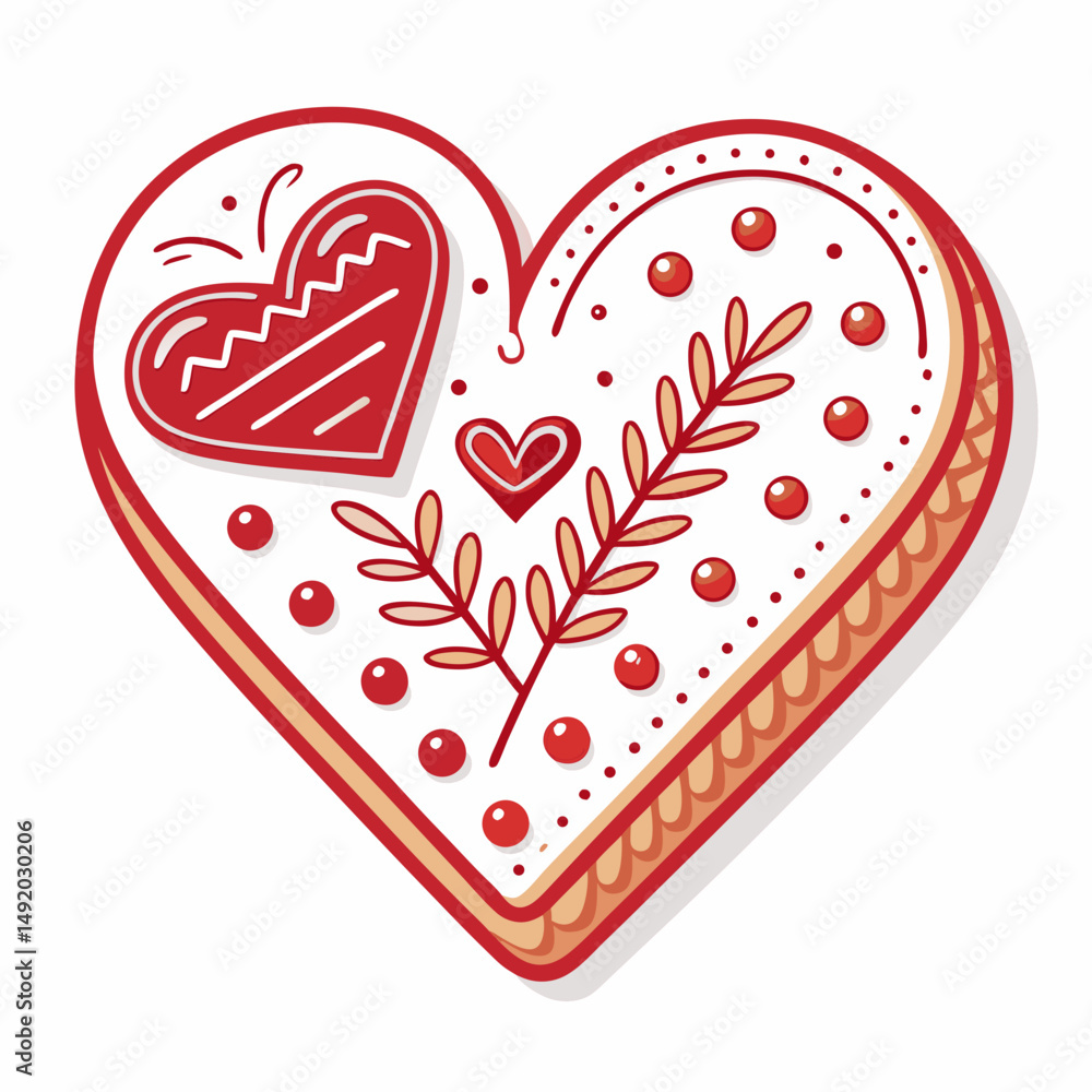 Poster create a vector illustration of a bold-stroked heart-shaped cookie, suitable for baking-themed desig