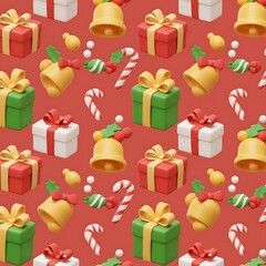 Joyful 3D Christmas Pattern: Red & Gold Festive Cheer
