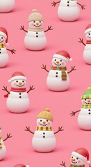 Joyful Snowmen: Pink Winter Wonderland 3D Render