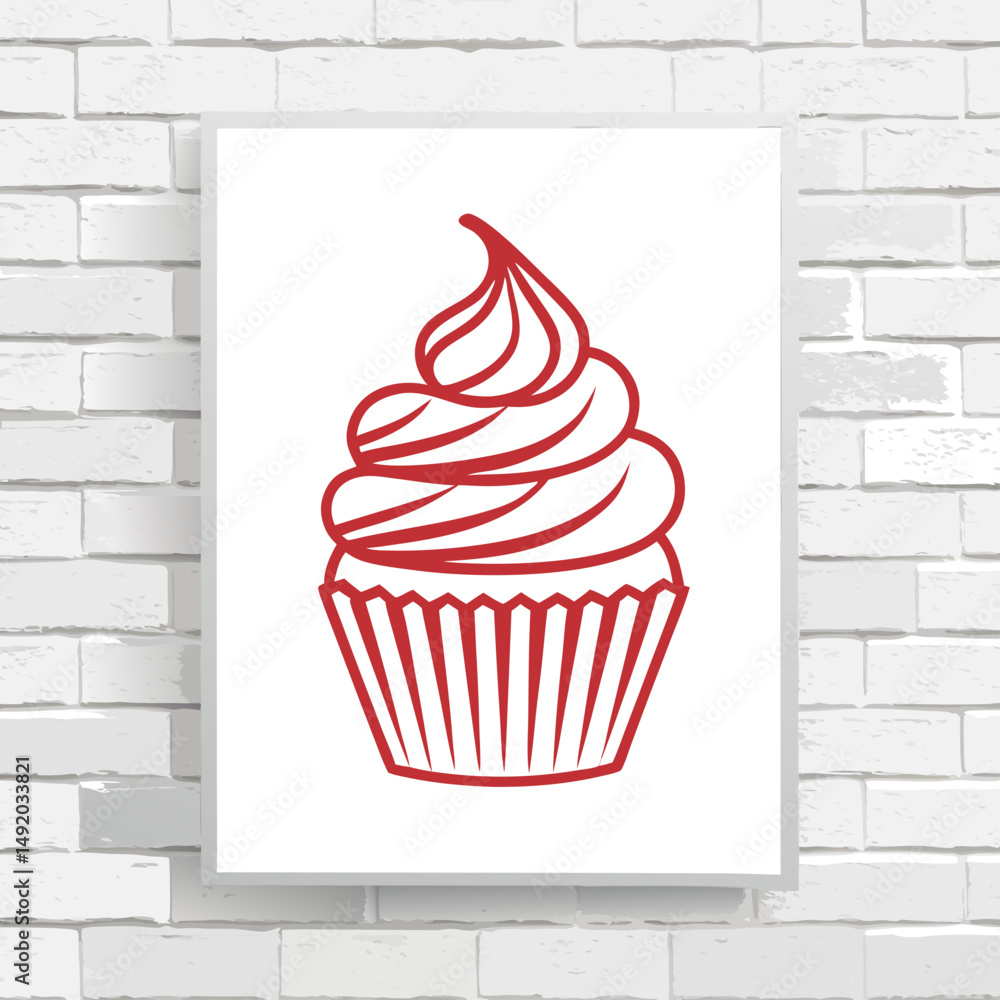 Aufkleber design a bold, minimal vector icon of a cupcake. use a thick stroke weight for a strong visual impac