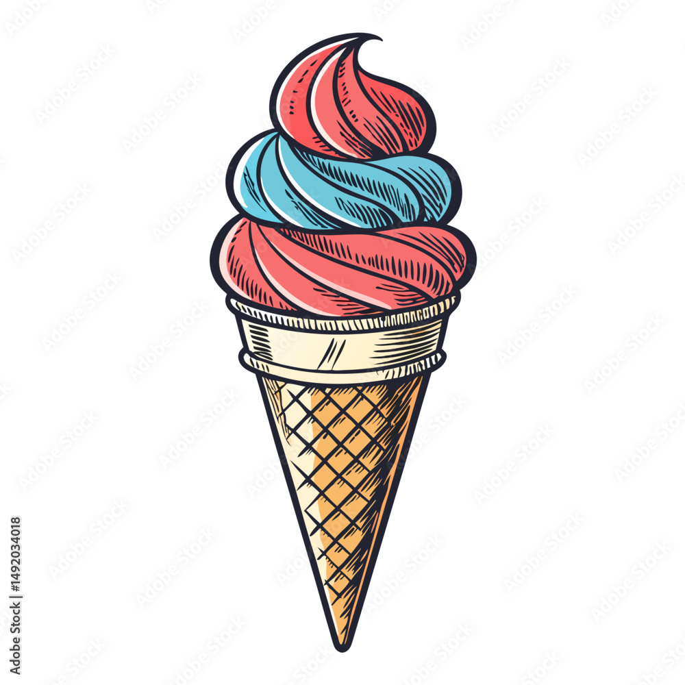 Aufkleber create a bold, vector illustration of an ice cream cone with a single scoop, emphasizing thick outli