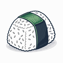 Create a bold, vector illustration of a perfectly formed onigiri rice ball.  Include crisp lines and strong contrasting colors.
