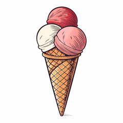 Create a bold, vector illustration of a classic ice cream cone with a dripping scoop.  Focus on clean lines and strong contrast.