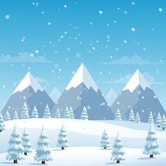 Winter Wonderland: Snowy Mountains, Flat Design Illustration