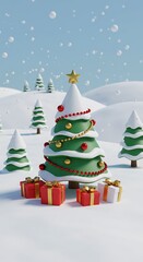 Winter Wonderland: Festive 3D Rendered Christmas Tree