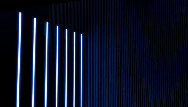 Abstract 3D render with glowing blue lines on a dark background