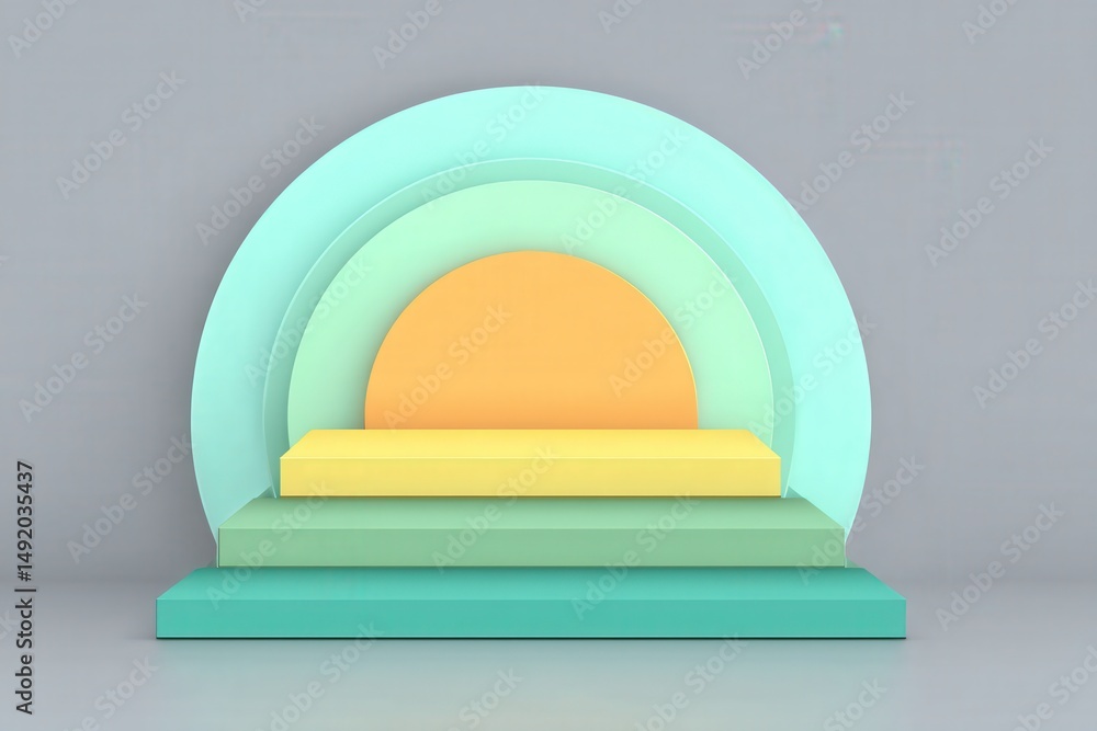 Poster modern minimalist backdrop featuring layered geometric shapes in soft pastel hues creating an abstra