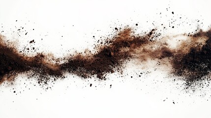 Abstract brown powder explosion, dynamic motion, isolated on white background, showcasing texture and movement
