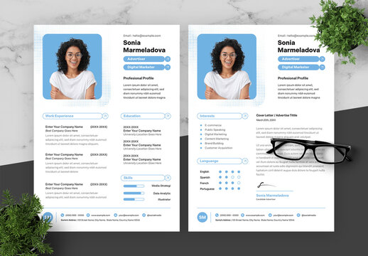 Blue And Black Digital Marketer Resume