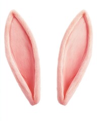 Fototapeta premium Isolated close up of pink plush bunny ears on white background for Easter holiday costume accessory or decoration studio shot