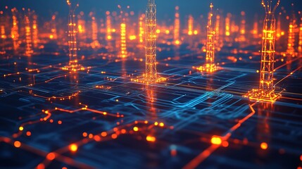 A high-tech energy grid network visualizing futuristic power distribution 