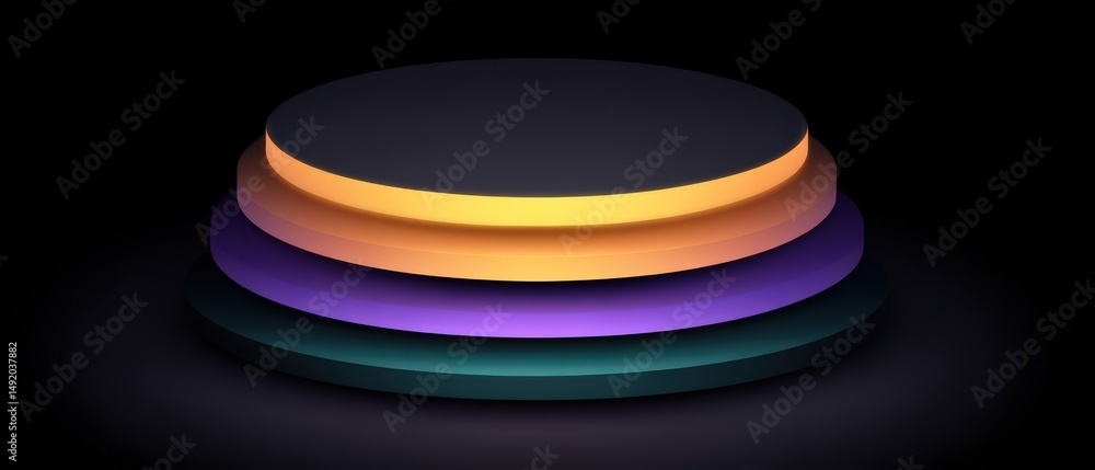 Poster modern three-layered geometric shapes illuminated with gradient lighting showcasing vibrant colors c