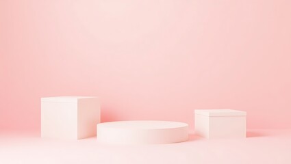 Elegant Minimalist Product Display Pink Background White Cubes Cylinders Platforms Showcase