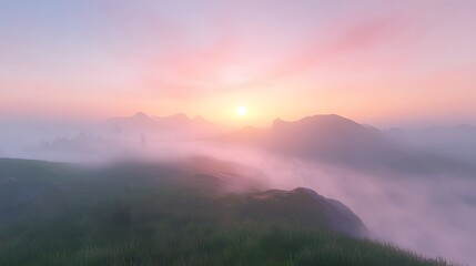 Obraz premium Fog rolling over hills at sunrise