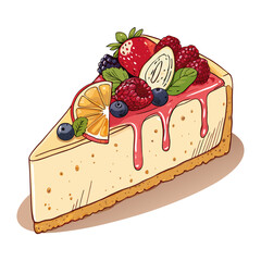 Create a vector illustration of a bold, thick-stroked slice of classic New York style cheesecake, showing creamy filling and golden crust.