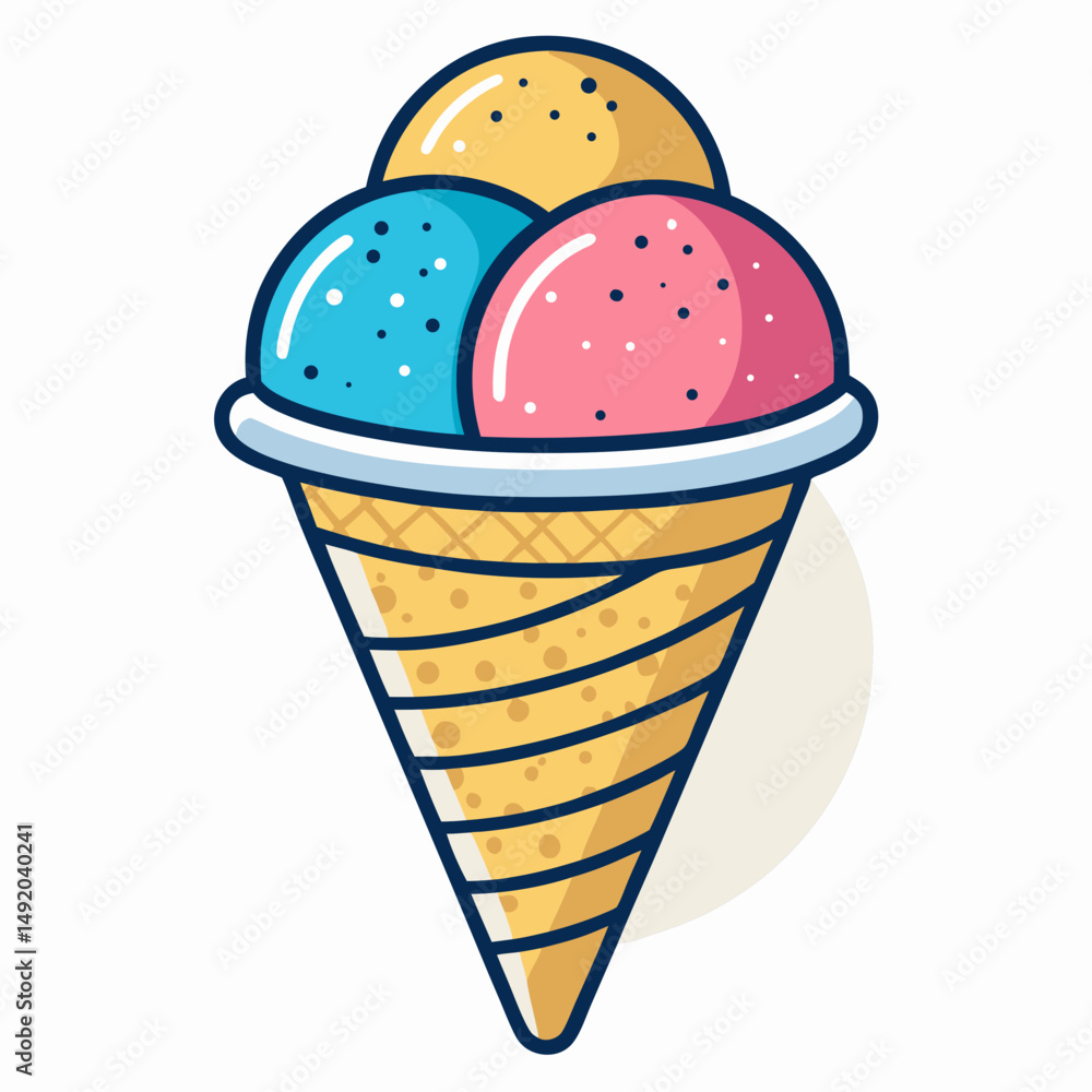 Poster create a bold, vector icon of a snow cone, emphasizing thick outlines and vibrant color. include a d