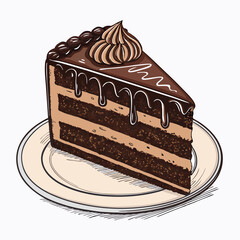 Create a bold, vector illustration of a single, delicious slice of dark chocolate with a thick, clearly defined stroke.  Focus on rich, glossy texture.