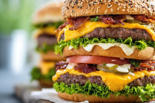 Triple-decker bacon cheeseburgers