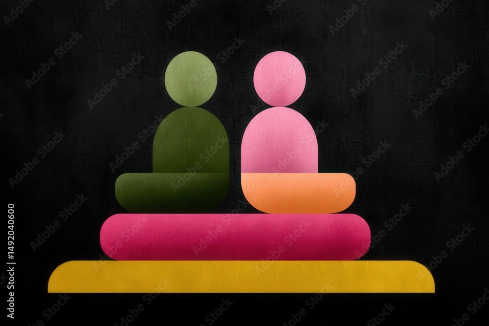 Poster abstract concept of mindfulness and emotional balance featuring colorful circular figures representi