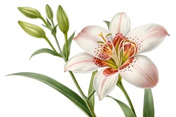 Fototapeta premium A beautiful bouquet showcases the spring bloom with pink and white lilies and tulips, their delicate petals a colorful display of floral beauty