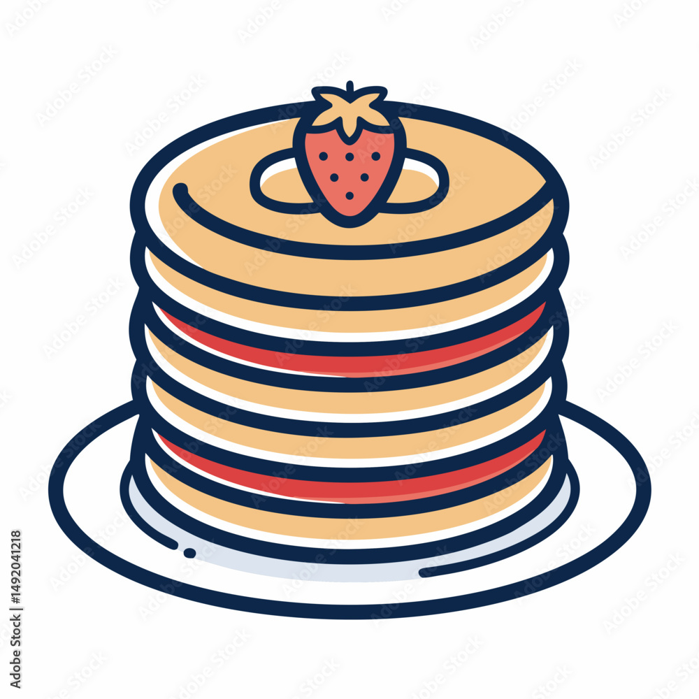 Poster create a bold, vector illustration of a stack of fluffy pancakes with a thick, dark outline. show re