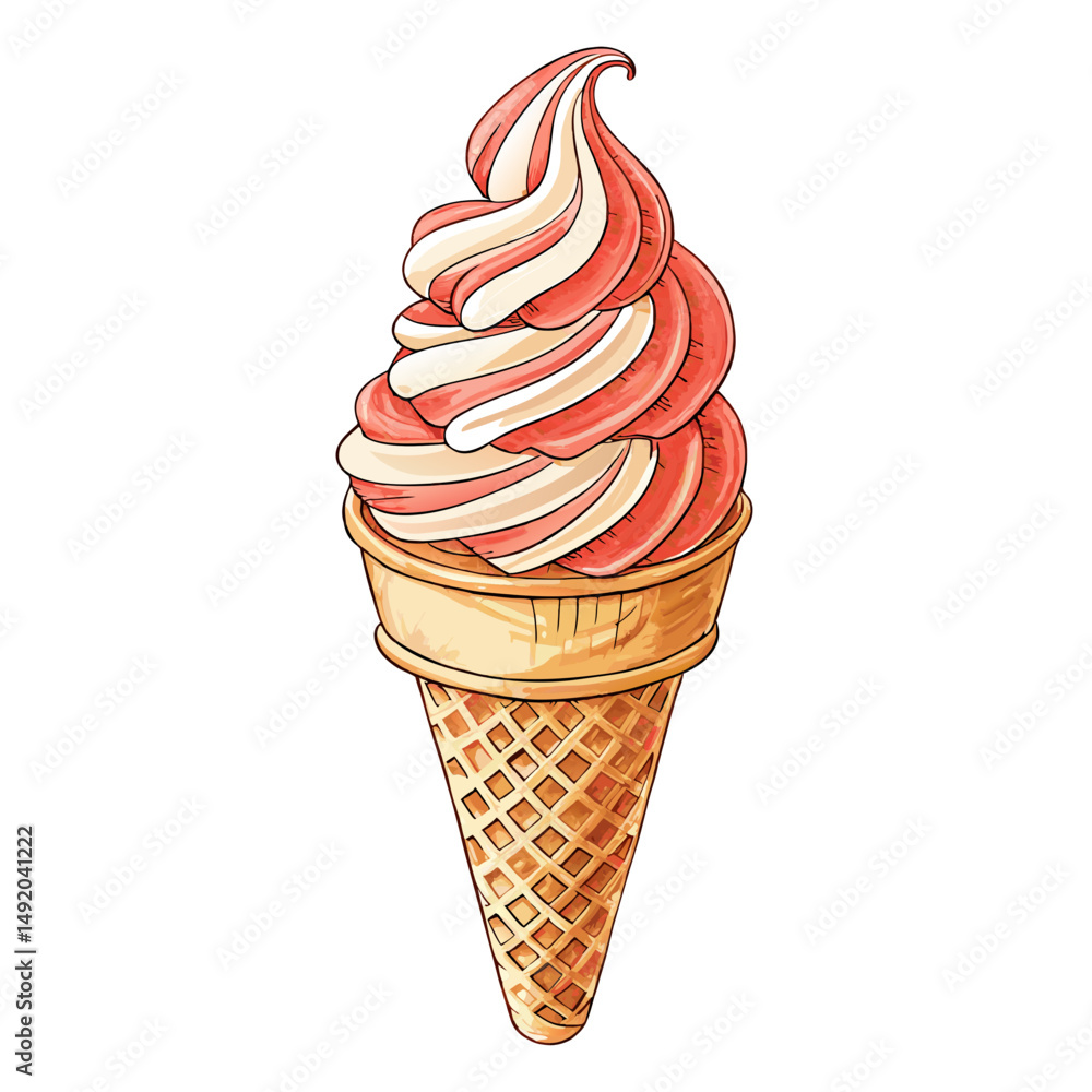 Poster create a bold, vector illustration of a soft serve ice cream cone, emphasizing thick, smooth strokes