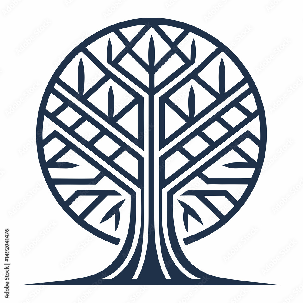 Poster design a bold, stylized vector icon of a tree, featuring thick strokes and a simplified, easily reco