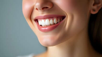 Fototapeta premium Closeup Woman Smiling Bright White Teeth Healthy Gums