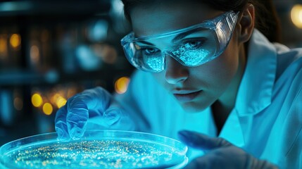 Scientist Examining a Petri Dish in Laboratory