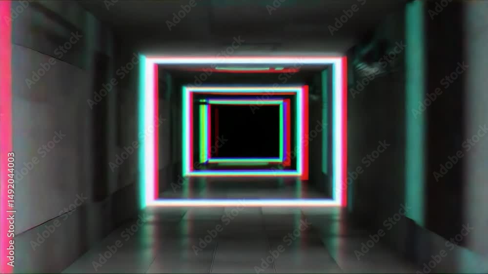 Aufkleber mesmerizing tunnel with glitching neon squares creates hypnotic visual effect, drawing viewer into d