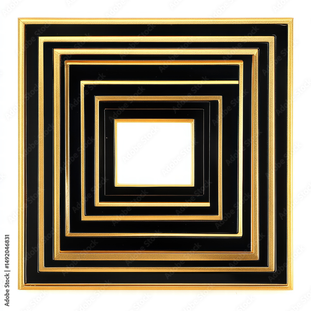 Poster geometric frame: a captivating square frame with an exquisite black and gold color scheme, arranged 