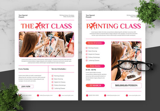 Orange And Pink Art Class Flyer