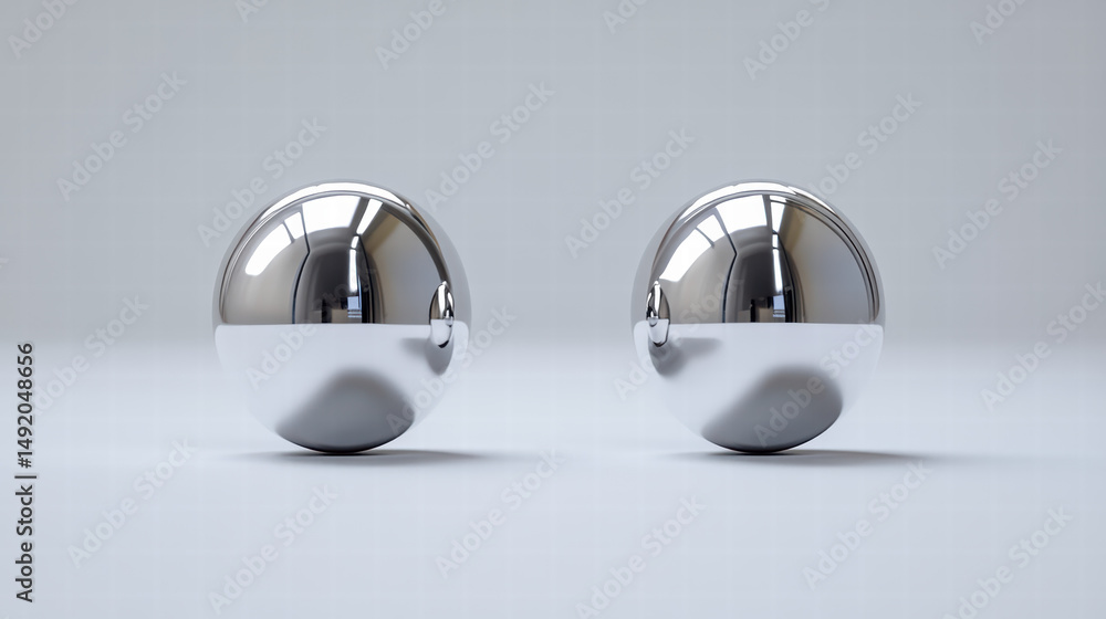 Aufkleber silver spheres reflection: two flawlessly polished silver spheres gleam, their surfaces mirroring th