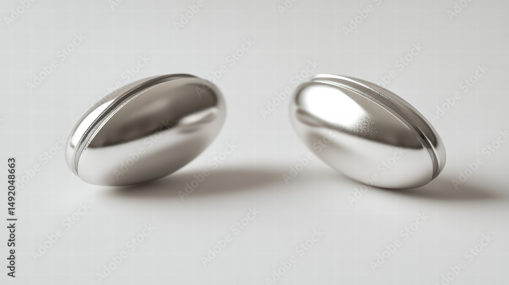 Aufkleber silver objects: a sophisticated still-life composition showcasing two gleaming silver objects, metic