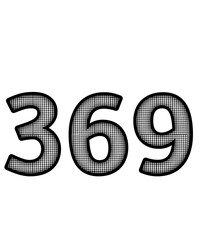 Black and white color numbers 369