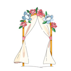 Wedding altar with floral decorations for a romantic ceremony. Vector arch adorned with flowers. Symbol of love and unity. Bride and groom backdrop. Marriage celebration or holiday element. Romance.