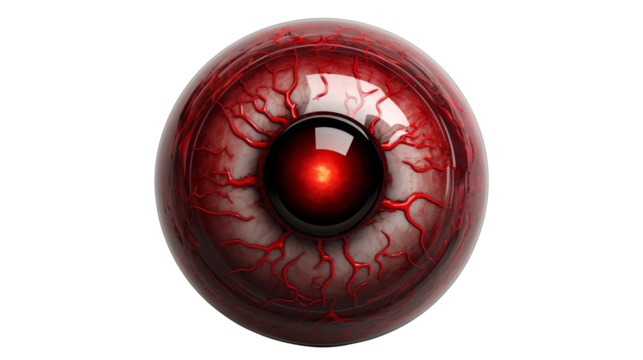 A striking digital rendering of a red eye with glowing pupil, perfect for sci-fi themes, horror designs, or futuristic concepts.