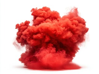 Fototapeta premium Dramatic studio shot of a vibrant red powder explosion against a clean white backdrop creating a captivating visual effect