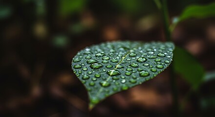 Leaf with Water Droplets Closeup Fresh Nature Background