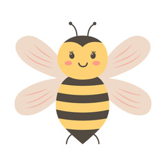 Cute bee. Vector illustration isolated on white background.