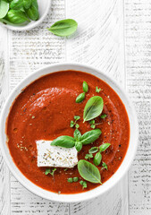 tomato soup with feta and basil